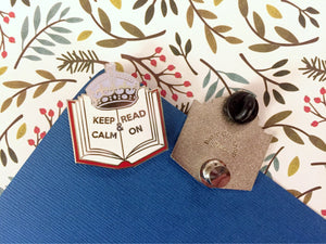 Glitter Keep Calm and Read On Pin